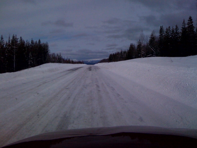 The packed snow on the road from Stewart to Dease Lake, British Columbia