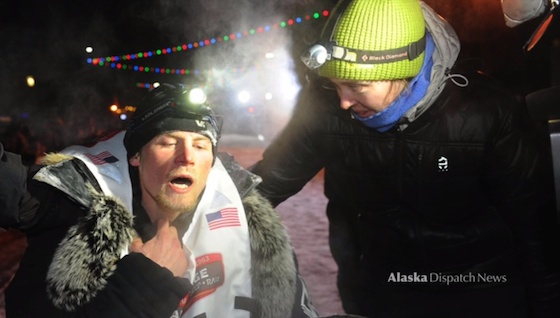 Dallas Seavey at the end of the 2014 Iditarod race
