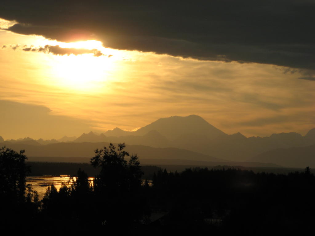 A view of the Denali range from Talkeetna, the night before the smoke and fire