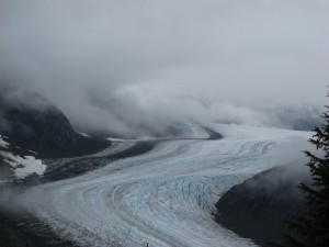 Zoomed-in view of a glacier in Hyder, Alaska