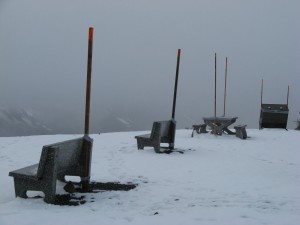 Benches at the top of the road, Hyder, Alaska