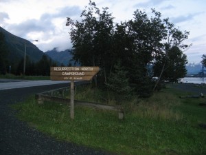 Seward campground welcome sign