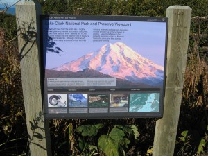 A sign about Mt. Redoubt as a volcano