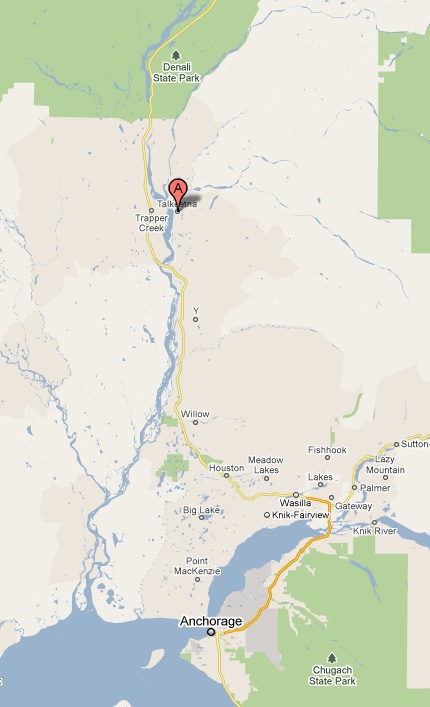 Location of Talkeetna, Alaska on map of Alaska