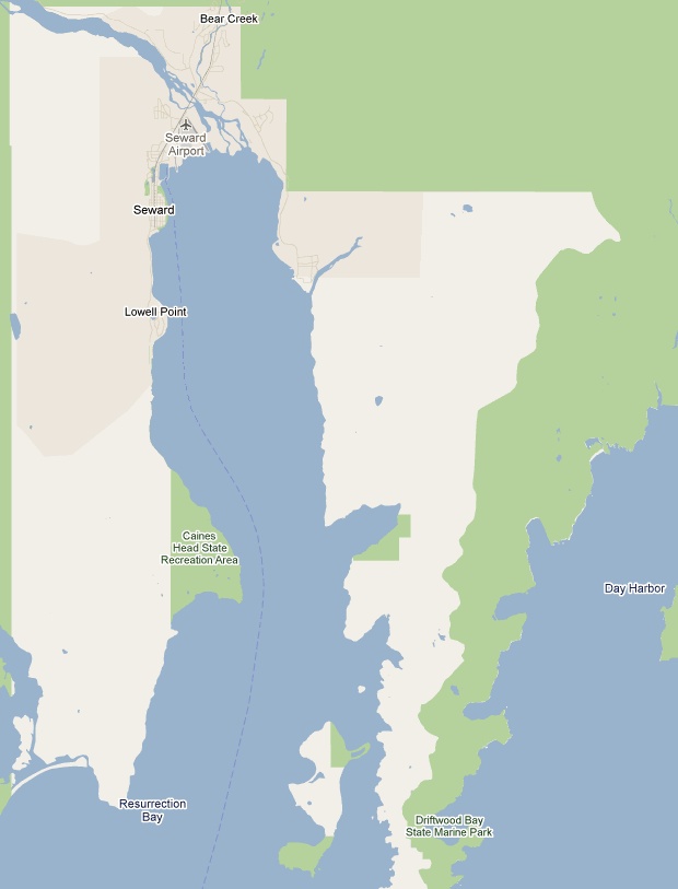 Seward, Alaska regional map, Resurrection Bay, Lowell Point