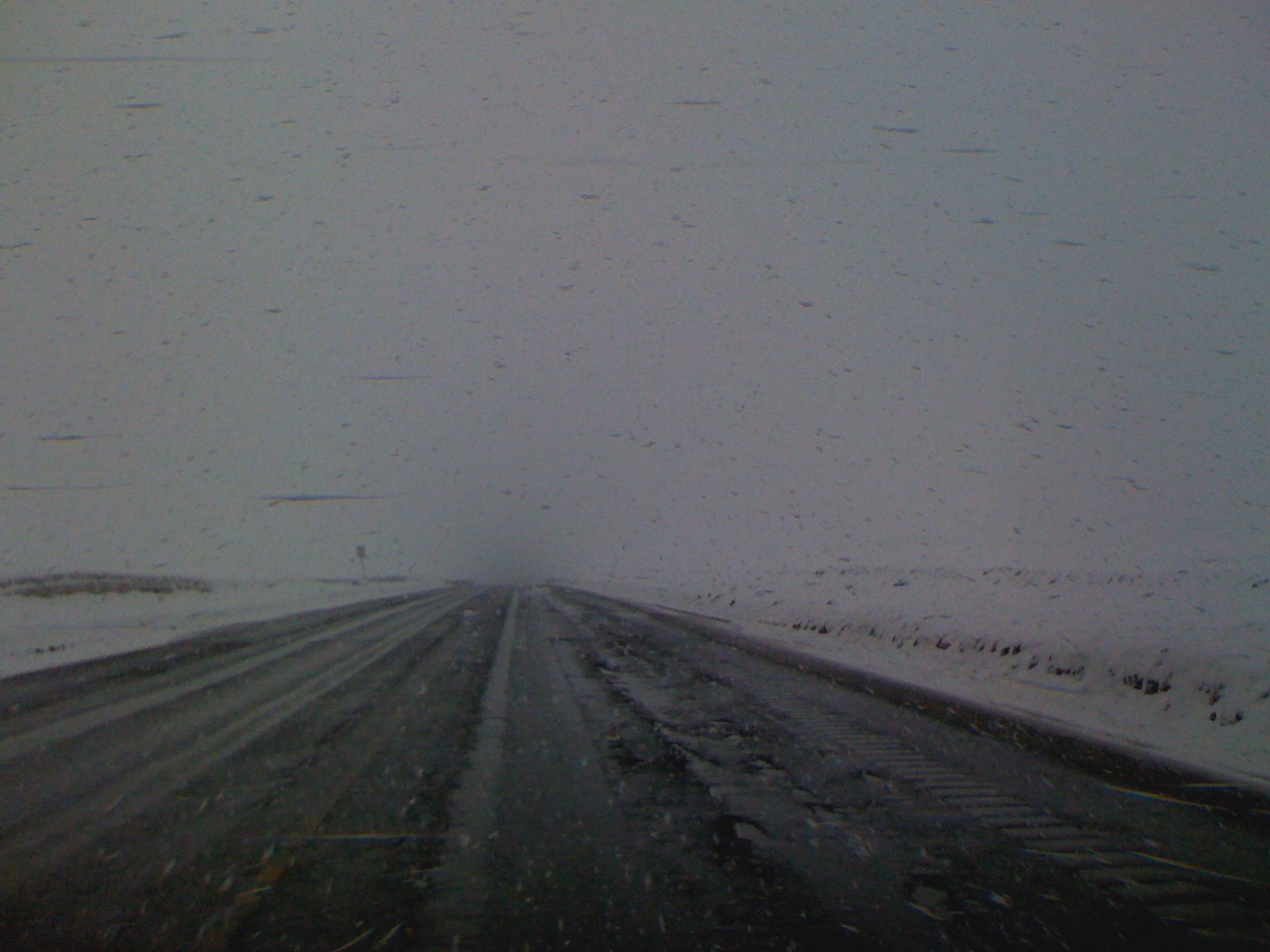 A blinding snowstorm on an Alaska road.